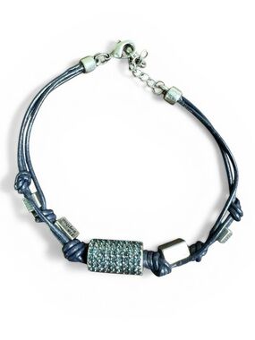 Lia Sophia WAVE LENGTH Blue Leather Bracelet with Pave Crystal Accent